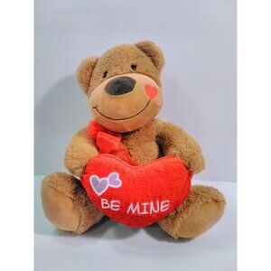 Seasonal Sensations Brown Teddy Bear Red Heart Be Mine Ribbon Bow Plush 9"